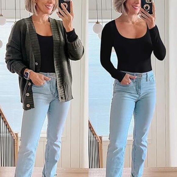 Womens Fall body suite Basic Scoop Neck Long Sleeve Leotards Sexy  Double Lined - Picture 6 of 6